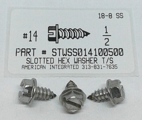 #14X1/2 HEX WASHER HEAD SLOTTED TAPPING SCREW A 18-8 STAINLESS STEEL