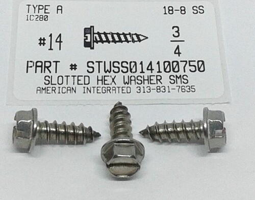 #14X3/4 HEX WASHER HEAD SLOTTED TAPPING SCREW A 18-8 STAINLESS STEEL