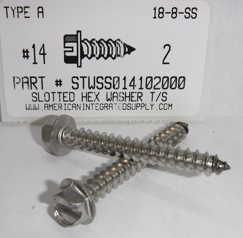 #14X2 HEX WASHER HEAD SLOTTED TAPPING SCREW A 18-8 STAINLESS STEEL