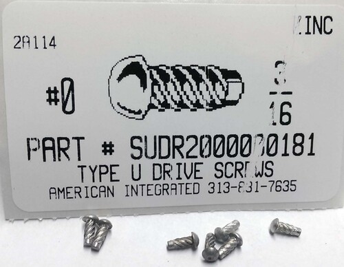 #0X3/16 ROUND HEAD U-DRIVE SCREW STEEL ZINC PLATED USE #51 DRILL REC. HOLE .067" (DISCONTINUED)