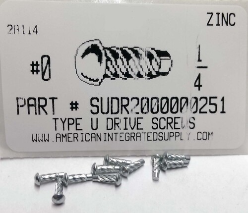 #0X1/4 ROUND HEAD U-DRIVE SCREW STEEL ZINC PLATED USE #51 DRILL REC. HOLE .067"