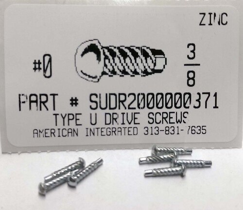 #0X3/8 ROUND HEAD U-DRIVE SCREW STEEL ZINC PLATED USE #51 DRILL REC. HOLE .067"