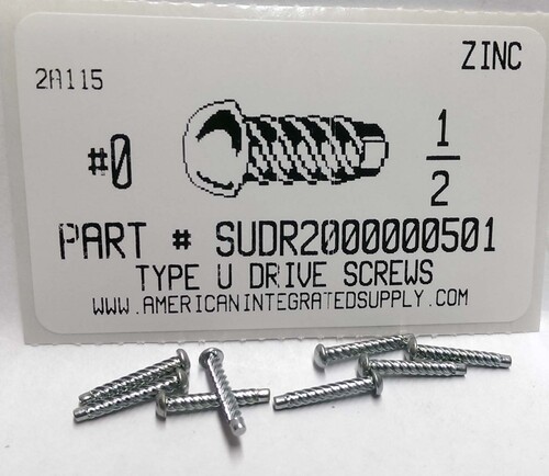 #0X1/2 ROUND HEAD U-DRIVE SCREW STEEL ZINC PLATED USE #51 DRILL REC. HOLE .067"