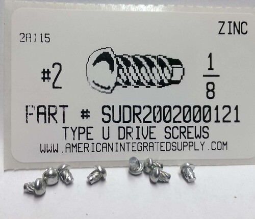 #2X1/8 ROUND HEAD U-DRIVE SCREW STEEL ZINC PLATED USE #44 DRILL REC. HOLE .086"