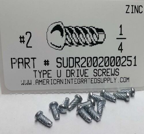 #2X1/4 ROUND HEAD U-DRIVE SCREW STEEL ZINC PLATED USE #44 DRILL REC. HOLE .086"