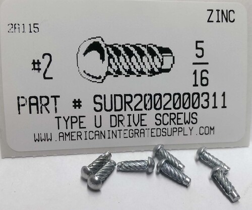 #2X5/16 ROUND HEAD U-DRIVE SCREW STEEL ZINC PLATED USE #44 DRILL REC. HOLE .086"