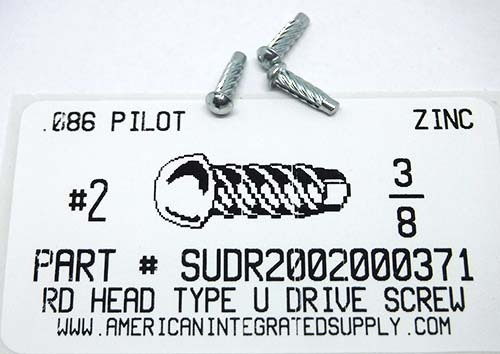 #2X3/8 ROUND HEAD U-DRIVE SCREW STEEL ZINC PLATED USE #44 DRILL REC. HOLE .086"