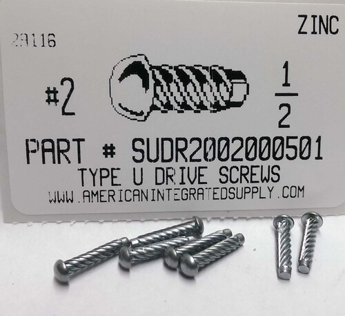 #2X1/2 ROUND HEAD U-DRIVE SCREW STEEL ZINC PLATED USE #44 DRILL REC. HOLE .086"