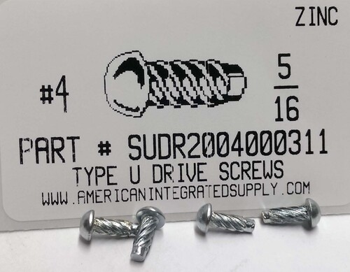 #4X5/16 ROUND HEAD U-DRIVE SCREW STEEL ZINC PLATED USE #37 DRILL REC. HOLE .104"