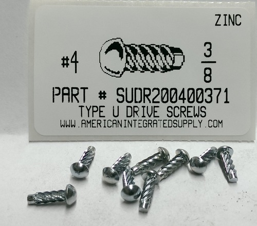 #4X3/8 ROUND HEAD U-DRIVE SCREW ZINC PLATED USE #37 DRILL REC. HOLE .104"