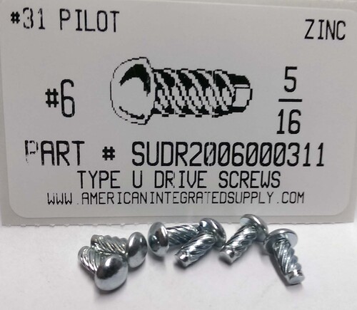 #6X5/16 ROUND HEAD U-DRIVE SCREW STEEL ZINC PLATED USE #31 DRILL REC. HOLE .120"