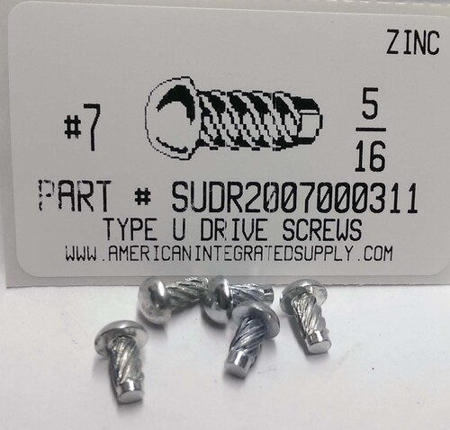 #7X5/16 ROUND HEAD U-DRIVE SCREW STEEL ZINC PLATED USE #29 DRILL REC. HOLE .136"