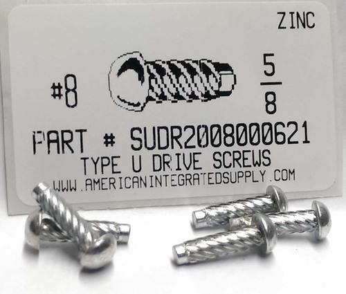 #8X5/8 ROUND HEAD U-DRIVE SCREW STEEL ZINC PLATED USE #27 DRILL REC. HOLE .144"