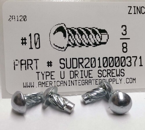 #10X3/8 ROUND HEAD U-DRIVE SCREW STEEL ZINC PLATED USE #20 DRILL REC. HOLE .161"