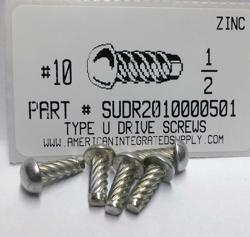 #10X1/2 ROUND HEAD U-DRIVE SCREW STEEL ZINC PLATED USE #20 DRILL REC. HOLE .161" (DISCONTINUED)