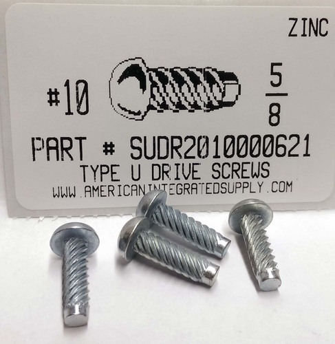 #10X5/8 ROUND HEAD U-DRIVE SCREW STEEL ZINC PLATED USE #20 DRILL REC. HOLE .161"