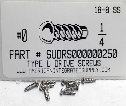 #0 (.072")X1/4 ROUND HEAD U-DRIVE SCREW 18-8 STAINLESS STEEL USE #51 DRILL REC. HOLE .067"