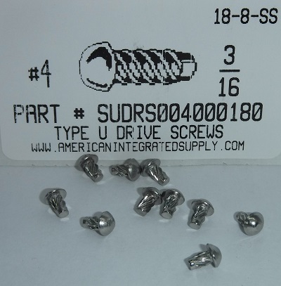 #4X3/16 ROUND HEAD U-DRIVE SCREW 18-8 STAINLESS STEEL