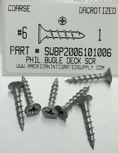 #6X1 BUGLE HEAD PHILLIPS DECK SCREW STEEL DACRONIZED