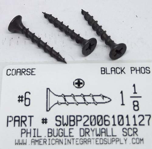 #6X1-1/8 BUGLE HEAD PHILLIPS COARSE DRYWALL SCREW STEEL PHOSPHATE