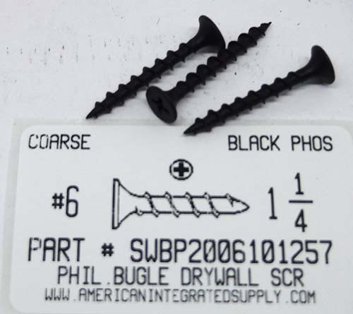 #6X1-1/4 BUGLE HEAD PHILLIPS COARSE DRYWALL SCREW STEEL PHOSPHATE