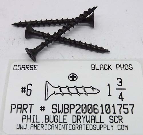 #6X1-3/4 BUGLE HEAD PHILLIPS COARSE DRYWALL SCREW STEEL PHOSPHATE