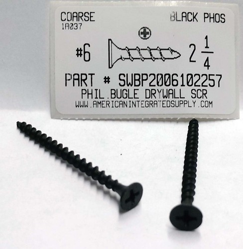 #6X2-1/4 BUGLE HEAD PHILLIPS COARSE DRYWALL SCREW STEEL PHOSPHATE