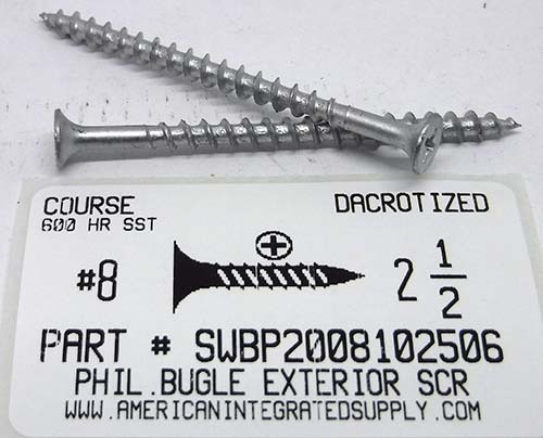 #8X2-1/2 BUGLE HEAD PHILLIPS DECK SCREW STEEL DACRONIZED