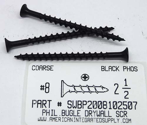 #8X2-1/2 BUGLE HEAD PHILLIPS COARSE DRYWALL SCREW STEEL PHOSPHATE