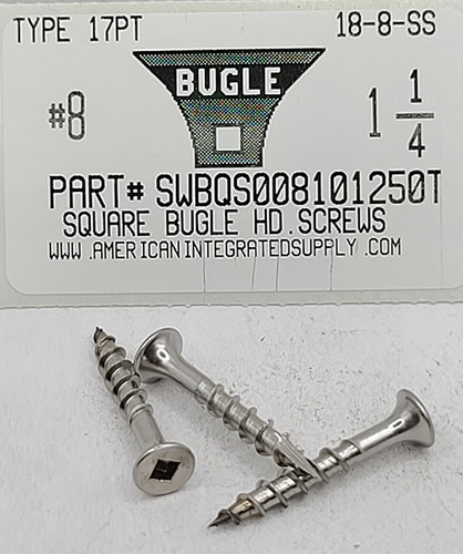 #8X1-1/4 BUGLE HEAD SQUARE DRIVE DECK SCREW #17 PT 305 18-8 STAINLESS STEEL