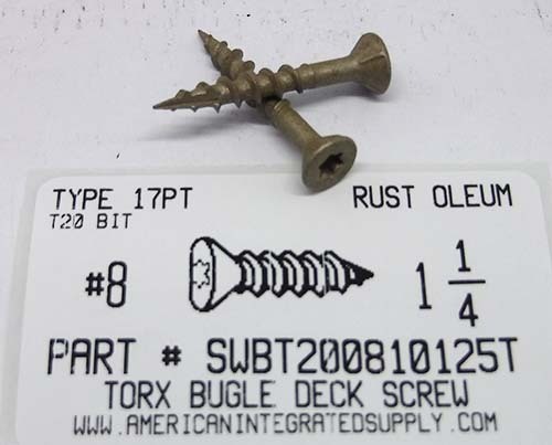 #8X1-1/4 BUGLE HEAD T20 DRIVE DECK SCREW T17 POINT STEEL TAN