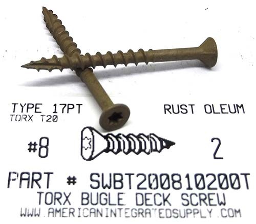 #8X2 BUGLE HEAD T20 DRIVE DECK SCREW T17 POINT STEEL TAN