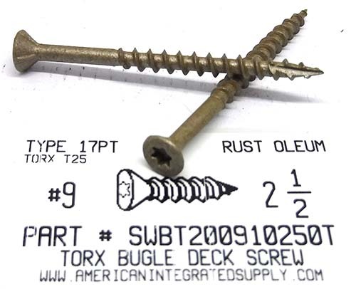 #9X2-1/2 BUGLE HEAD T25 DRIVE DECK SCREW T17 POINT STEEL TAN