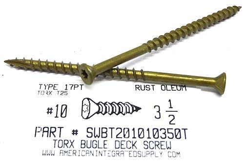 #10X3-1/2 BUGLE HEAD T25 DRIVE DECK SCREW T17 POINT STEEL TAN