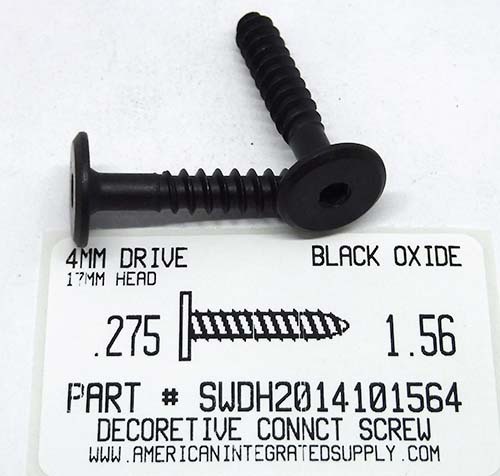 .275"X1.575" 17MM DECORATIVE HEAD CONNECTOR SCREW STEEL BLACK OXIDE 4MM HEX DRIVE