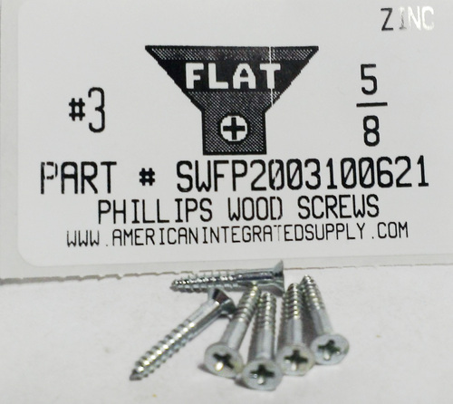 #3X5/8 FLAT HEAD PHILLIPS WOOD SCREW STEEL ZINC PLATED (DISCONTINUED)