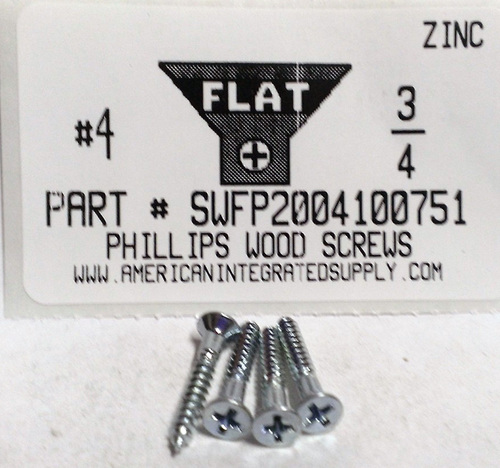 #4X3/4 FLAT HEAD PHILLIPS WOOD SCREW STEEL ZINC PLATED