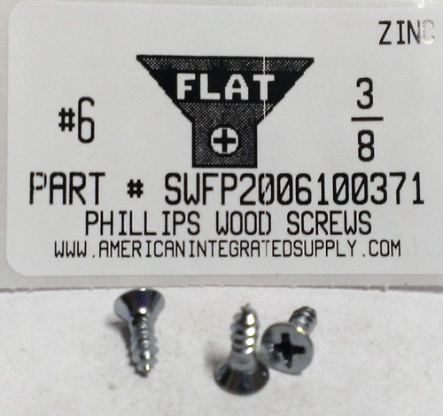 #6X3/8 FLAT HEAD PHILLIPS WOOD SCREW STEEL ZINC PLATED