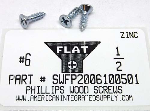 #6X1/2 FLAT HEAD PHILLIPS WOOD SCREW STEEL ZINC PLATED