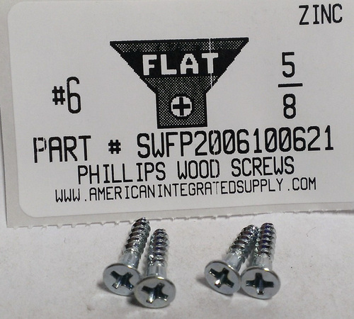 #6X5/8 FLAT HEAD PHILLIPS WOOD SCREW STEEL ZINC PLATED