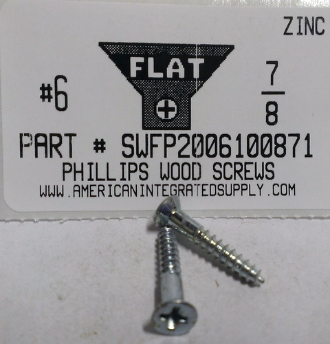 #6X7/8 FLAT HEAD PHILLIPS WOOD SCREW STEEL ZINC PLATED