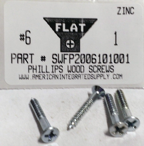 #6X1 FLAT HEAD PHILLIPS WOOD SCREW STEEL ZINC PLATED