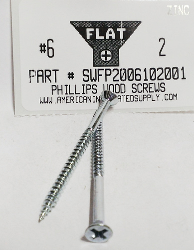 #6X2 FLAT HEAD PHILLIPS WOOD SCREW STEEL ZINC PLATED