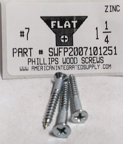 #7X1-1/4 FLAT HEAD PHILLIPS WOOD SCREW STEEL ZINC PLATED