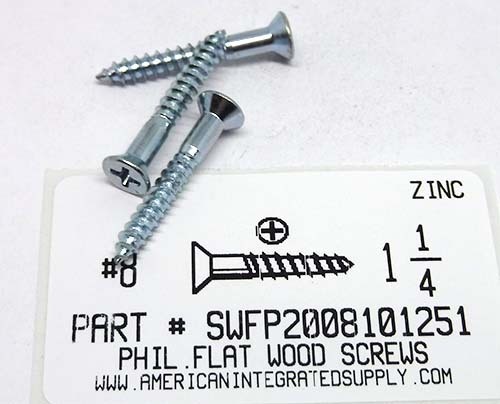 #8X1-1/4 FLAT HEAD PHILLIPS WOOD SCREW STEEL ZINC PLATED