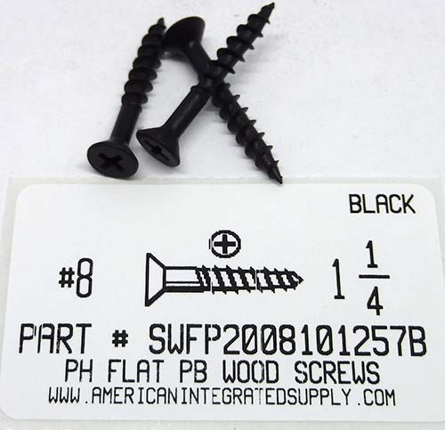 #8X1-1/4 FLAT HEAD PHILLIPS WOOD SCREW (PB) STEEL BLACK