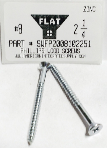 #8X2-1/4 FLAT HEAD PHILLIPS WOOD SCREW STEEL ZINC PLATED