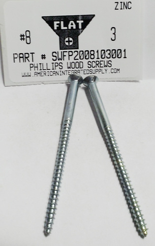 #8X3 FLAT HEAD PHILLIPS WOOD SCREW STEEL ZINC PLATED