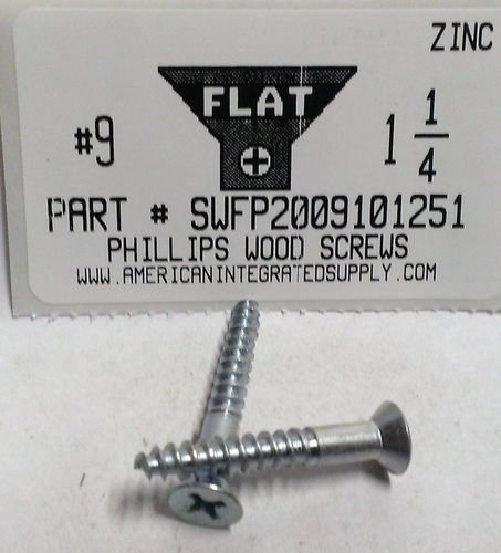 #9X1-1/4 FLAT HEAD PHILLIPS WOOD SCREW STEEL ZINC PLATED