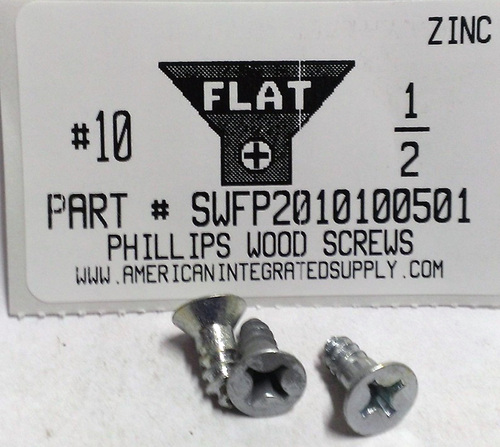 #10X1/2 FLAT HEAD PHILLIPS WOOD SCREW STEEL ZINC PLATED